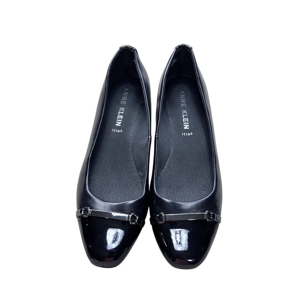 Black Patent Leather Anne Klein Iflex Low Heel Dress Shoes Comfort Wedge - Picture 2 of 9